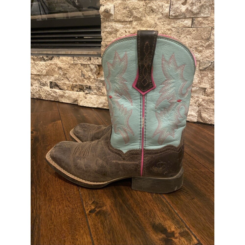 Ariat Girls Cowboy Boots Teal pink Brown Size 2.5